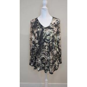 Soft Surroundings Naima Tunic Top Women M Black Floral Artsy Knit V-Neck Stretch